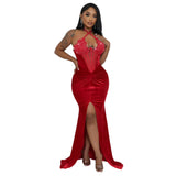 MALYBGG High-Slit Rhinestone Evening Gown with Mesh Sleeves 900977LY