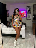MB FASHION Graphic Collage Print Strap Mini Dress 9211