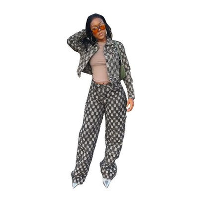 MB FASHION Textured Two-Piece Jacket and Wide-Leg Pants Set 1339