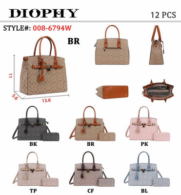 EVERY FASHION Geometric Print Structured Tote Bag with Matching Wallet 008-6749W