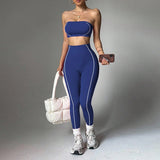 MB FASHION Strapless Bandeau Crop Top & High-Waisted Leggings Activewear Set 2425