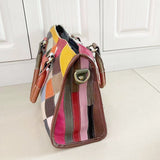 EVERY FASHION Colorful Diamond Patchwork Leather Satchel Handbag