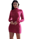 MB FASHION Long-Sleeve High-Neck Mini Bodycon Dress 9445