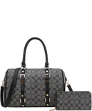 EVERY FASHION Monogram Satchel & Matching Zip-Around Wallet Set 8048