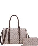 EVERY FASHION Monogram Satchel & Matching Zip-Around Wallet Set 8048