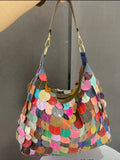 EVERY FASHION Colorful Leather Disc Hobo Bag