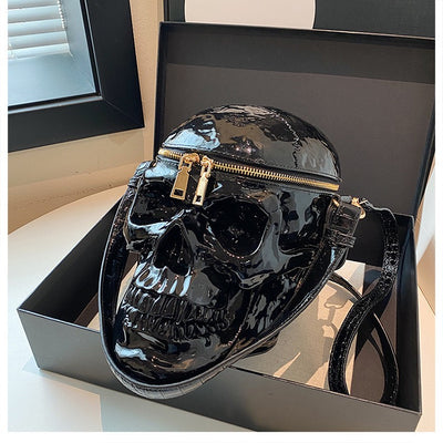 EVERY FASHION 3D Skull Crossbody Bag with Glossy Finish and Dual Zipper Closure TS1060