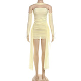 MB FASHION Mesh Ruched Mini Dress with Arm Sleeves 4947
