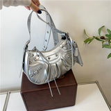 EVERY FASHION Studded Crescent Shoulder Bag with Matching Pouch