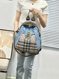 Every Fashion Denim Convertible Backpack with Embellished Plaid Front Pocket