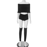 MB FASHION Off-Shoulder Crop Top & High-Waisted Shorts Set 194