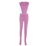 MB FASHION Sleeveless Cut-Out Ruched Set 290