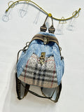 Every Fashion Denim Convertible Backpack with Embellished Plaid Front Pocket