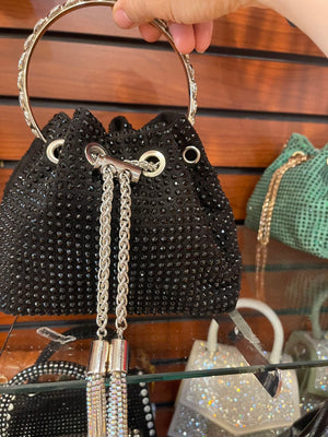 EVERY FASHION Crystal Studded Drawstring Bucket Bag