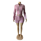 MB FASHION Long Sleeve Zip-Up Denim Jacket & High-Waisted Shorts Set 88616