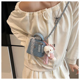 EVERY FASHION Light Blue Quilted Mini Handbag Charm – Chain Strap Kawaii Crossbody Purse with Lace Bow