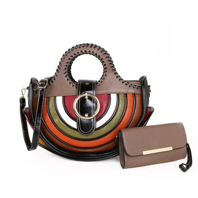 EVERY FASHION Round Handle Satchel Bag with Matching Wallet Set QJ-8318