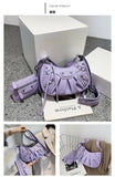 EVERY FASHION Studded Crescent Shoulder Bag with Matching Pouch