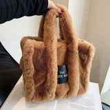 EVERY FASHION Plush Faux Fur Tote Bag with Top Handles