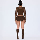 MB FASHION Sheer Mesh Top & Shorts with Leg Warmers Set 389