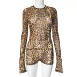 EVERY FASHION Long Sleeve Sheer Animal Print Jumpsuit with Open Back 687