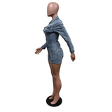 MB FASHION Long Sleeve Denim Romper Button Up Collared Jumpsuit Shorts 88538