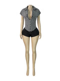 MB FASHION Short Sleeve Collared Plaid Button-Up Top 6017