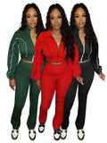 MB FASHION Cropped Zip Jacket & High-Waist Flare Pants Set 5018