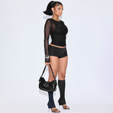 MB FASHION Sheer Mesh Top & Shorts with Leg Warmers Set 389