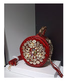 EVERY FASHION Luxury Pearl Crystal Gold Medallion Embellished Crossbody with Bamboo Handle & Tassel