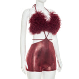 MB FASHION Fuzzy Halter Cutout Romper 306