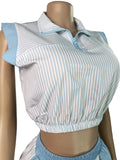 Every Fashion Sleeveless Cropped Polo Top & Matching Shorts Two-Piece Set 6026