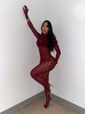 MB FASHION Sexy Black Floral Lace Full-Body Catsuit Jumpsuit 1473
