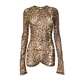 EVERY FASHION Long Sleeve Sheer Animal Print Jumpsuit with Open Back 687