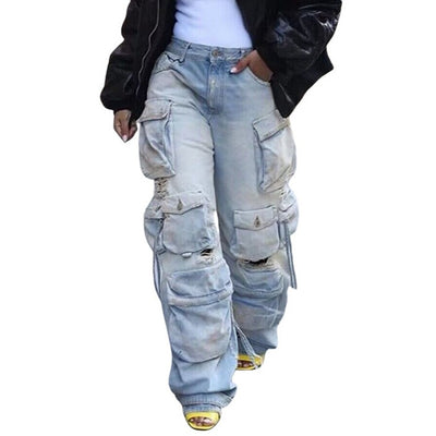 MB FASHION ELASTICATED WAIST DENIM PANTS 8483LY