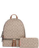 EVERY FASHION Geometric Print Backpack with Matching Wallet 008-7285W