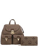 EVERY FASHION Patterned Backpack with Matching Wallet Set 3C1-1140W