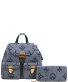 EVERY FASHION Patterned Backpack with Matching Wallet Set 3C1-1140W