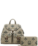 EVERY FASHION Patterned Backpack with Matching Wallet Set 3C1-1140W