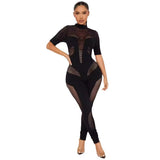MB FASHION Mesh Panel Jumpsuit - Mock Neck Bodysuit 2273