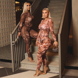 MB FASHION Floral Mesh Long Sleeve Top & Leggings Set 289