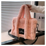 EVERY FASHION Plush Faux Fur Tote Bag with Top Handles
