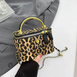 Every Fashion Leopard Print Structured Top Handle Bag with Chain Strap