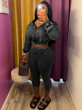 MB FASHION Cropped Zip-Up Hoodie and High-Waist Capri Leggings Two-Piece Set