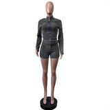 MB FASHION Long Sleeve Zip-Up Denim Jacket & High-Waisted Shorts Set 88616