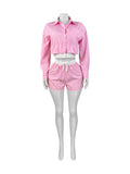 MB FASHION Striped Button-Up Shorts Set 5028
