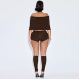 MB FASHION Off-Shoulder Crop Top & High-Waisted Shorts Set 194