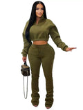 MB FASHION Cropped Quarter-Zip Lounge Set with Drawstring Pants 5069