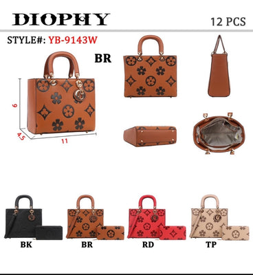 EVERY FASHION Monogram Print Structured Handbag with Matching Wallet YB-9143W