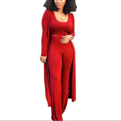MB FASHION RIBBED CARDIGAN AND CROP TOP 3 PCS SET 9294LY